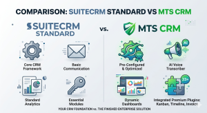 Comparison table of MTS CRM features vs SuiteCRM standard