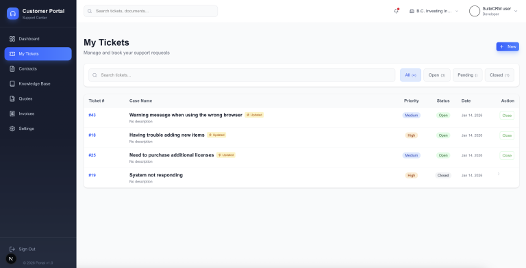 suitecrm customer portal