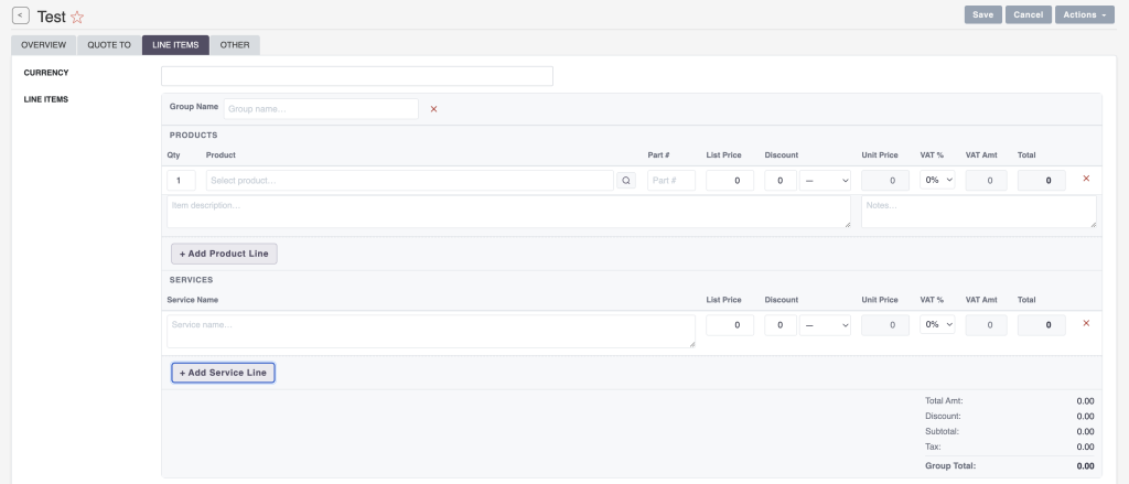 suitecrm 8 line items