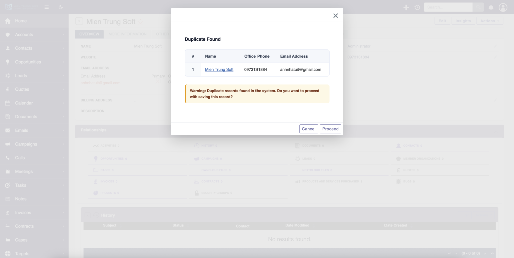 Check Duplicate with SuiteCRM v8