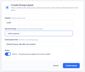 SuiteCRM Group Layout mapping and configuration dashboard