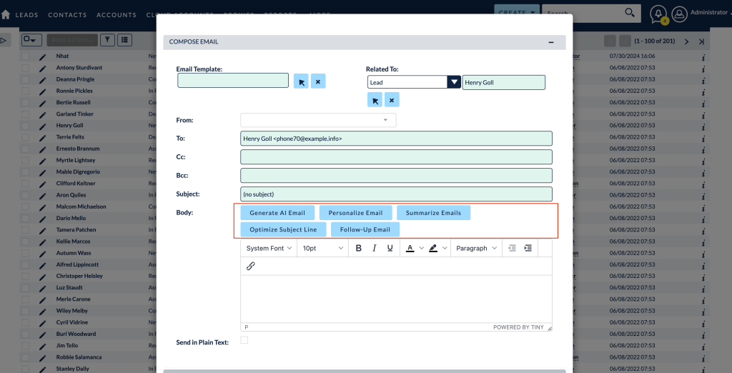 Abstract representation of automated SuiteCRM email generation and intelligent workflows